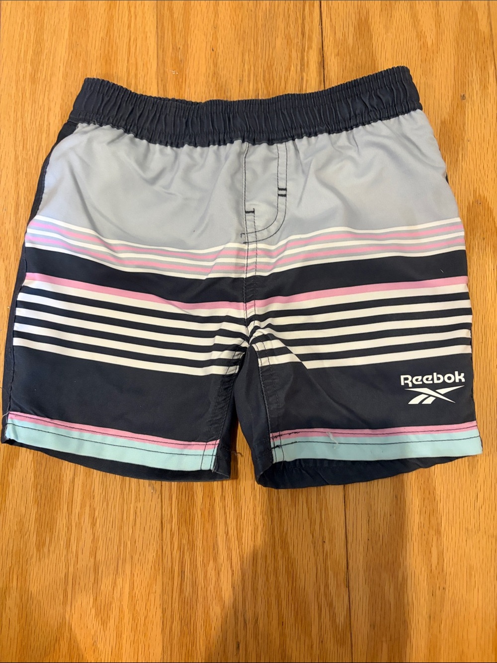 Reebok Boys' Navy, Light Blue & Pink Striped Swim Trunks